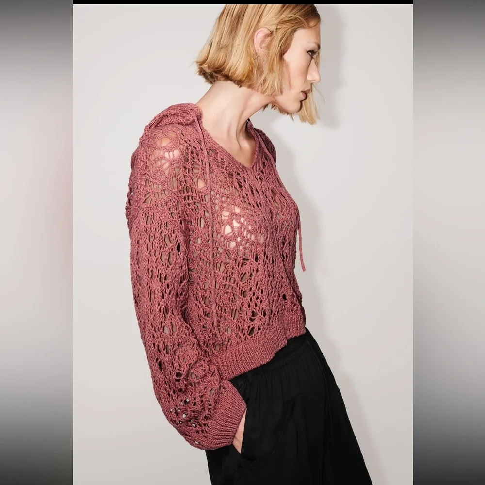 Zara crochet open knit hooded sweatshirt